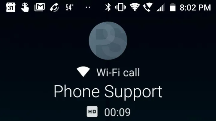 screenshot of ongoing wifi call